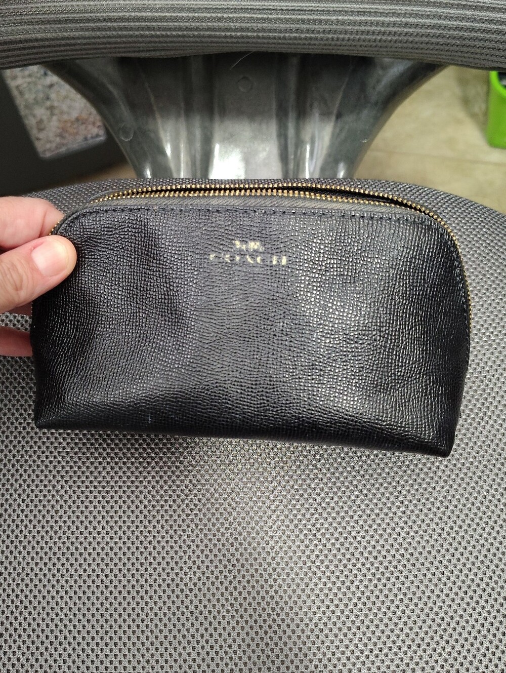 Coach Black Leather Small Toiletry- Cosmetic Bag, Zip Pouch with Gold Hardware - Picture 2 of 5